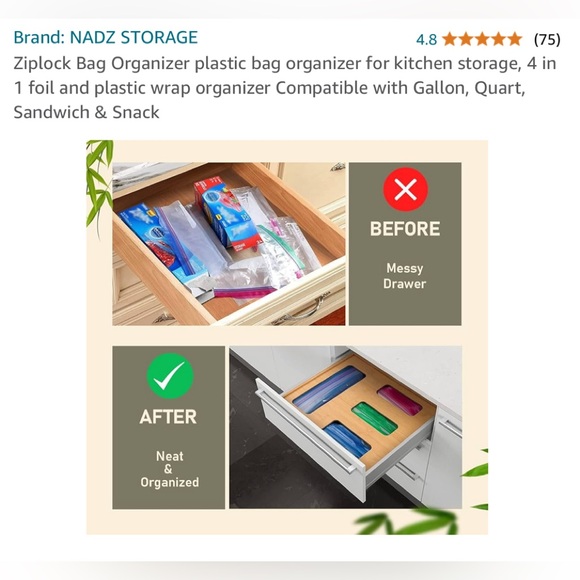 NWT! Bamboo Food Bag Storage Organizer Drawer Or Wall Mount - Sold Out Online - Picture 3 of 10